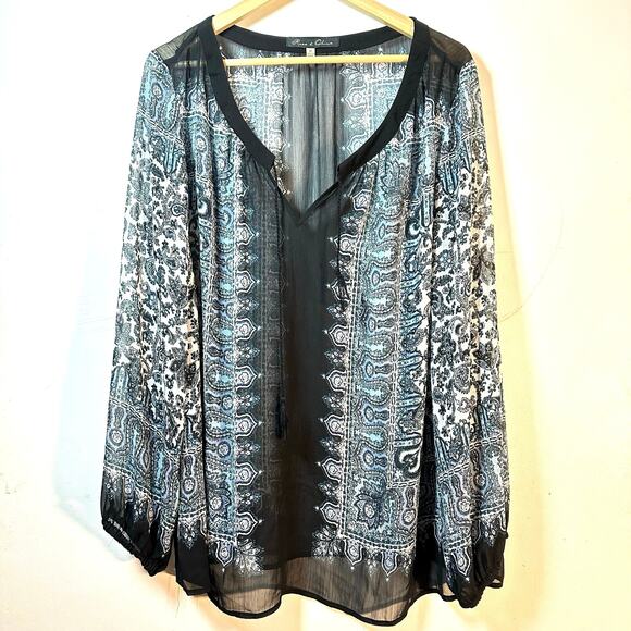 ROSE & OLIVE sheer blue paisley pattern tunic pullover blouse woman’s plus 3X - Picture 1 of 10